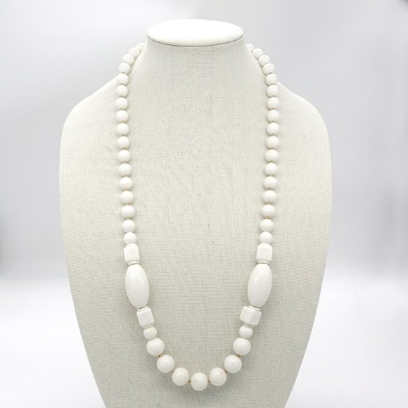 White Acrylic Necklace with gold accents. - Picture 1 of 3